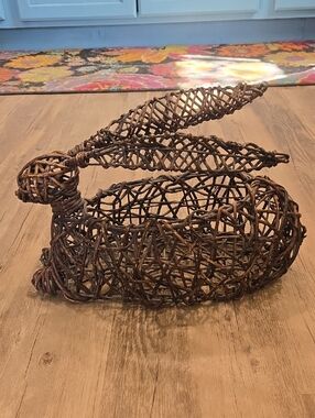 Pier 1 Brown Wicker Bunny Sculpture VINTAGE